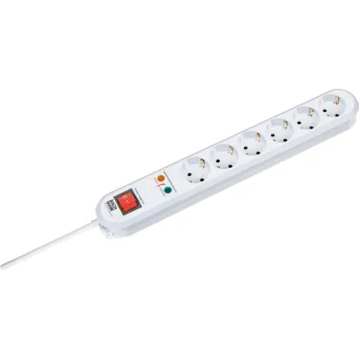 Bachmann Steckdosenleiste 381.2501K | 6-fach Schuko | Überspannungsschutz | Schalter | Kinderschutz | 1,5m Kabel | Weiß