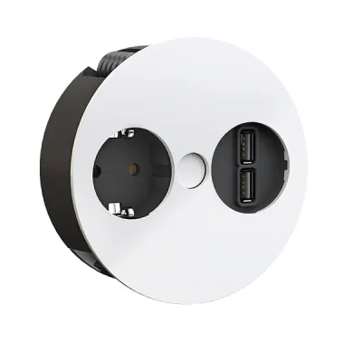 Bachmann Einbausteckdose TWIST 931.231 | 1x Schuko | 2x USB | rund | 40mm Einbautiefe | Aluminium | IP20 | weiß matt