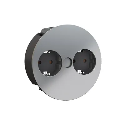 Bachmann Einbausteckdose TWIST 931.021 | 2x Schuko Steckdose mit Kinderschutz | 2m Kabel | Chrom matt | schwarz