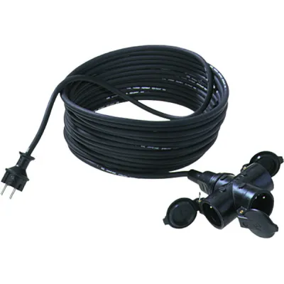 Bachmann Verlängerungskabel 343.174 | Schuko 3-fach | 5m H07RN-F 3G1,5mm² | Gummi | IP44 | schwarz