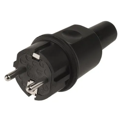 Bachmann Vollgummi Stecker 913.169 | Schutzkontaktstecker belgisch-französisch | 16A 250V | IP44 | schwarz