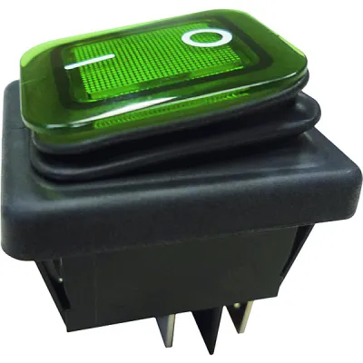 BACHMANN Wippenschalter 924.176 Serie 3627 | Einbau-Ausschalter 2-polig 16A 250V | IP65 beleuchtet | schwarz/grün