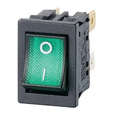 Bachmann Einbau-Wippenschalter 924.186 Serie 3634 | 2-polig | beleuchtet | 10A 250V | Flachstecker | schwarz/grün
