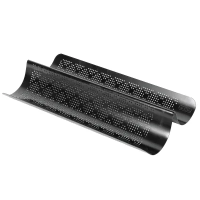 KAISER Baguetteform 2er Set | perforiert | antihaft | Stahl | 40,5x20 cm | schwarz