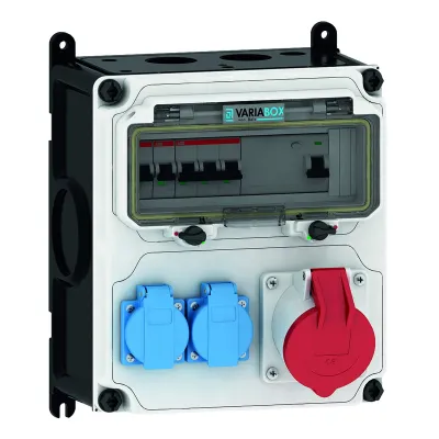 Bals Steckdosen-Kombination 89013 VARIABOX-M | CEE 32A 400V 5p | 2x Schuko | FI 30mA | IP44 | grau