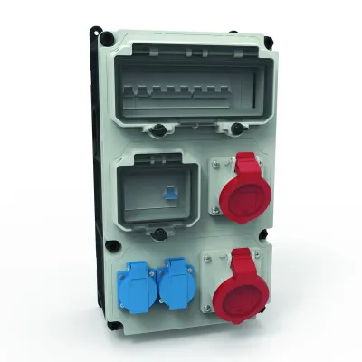 Bals Steckdosen-Kombination VARIABOX-L 89076 | CEE 16A/32A 400V | 2x SCHUKO 16A | IP44 | Kunststoff | Wandmontage | grau