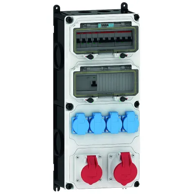 BALS Steckdosen-Kombination VARIABOX XL 89101 | CEE 16A/32A 400V | 4x SCHUKO | IP44 | Wandmontage | Kunststoff | grau