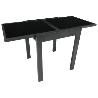 FRG Ausziehtisch Balkon 4057622267430 | Aluminium anthrazit | Glasplatte schwarz | 65-130x65cm | rechteckig