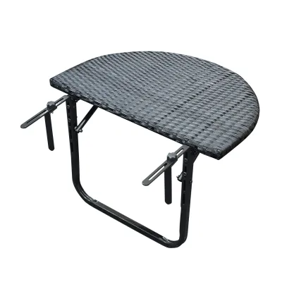 Unbekannt Balkonhängetisch 98387 | klappbar 60x40 cm | Polyrattan schwarz | Metallgestell | für Balkone bis 15 cm