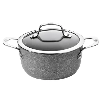 BALLARINI Kochtopf Salina 24 cm | Aluminium mit Glasdeckel | Antihaft Granit-Look | Induktion | silber