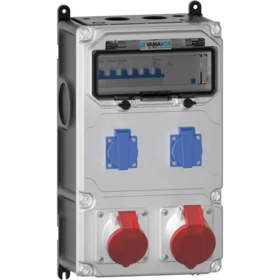 Bals Steckdosen-Kombination VARIABOX-L 89066 | CEE 16A/32A 400V | 2x Schuko | IP44 | FI/LS | Wandmontage | grau