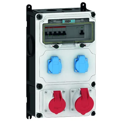 Bals Steckdosen-Kombination VARIABOX-L 89066 | CEE 16A/32A 400V | 2x Schuko | IP44 | FI/LS | Wandmontage | grau