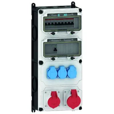 Bals Steckdosen-Kombination VARIABOX-XL 89116 | CEE 16A/32A 400V | 3x Schuko | IP44 | Kunststoff | Wandmontage | grau