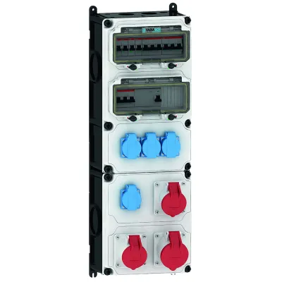 Bals Steckdosen-Kombination VARIABOX-XXL 89119 | CEE 2x16A 400V 1x32A 400V | 4x Schuko | IP44 | grau | Wandmontage