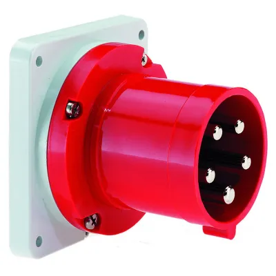 Bals CEE Anbaugerätestecker 2837 | 5-polig 63A 400V IP44 | Flanschstecker gerade | 6h Uhrzeitstellung | rot