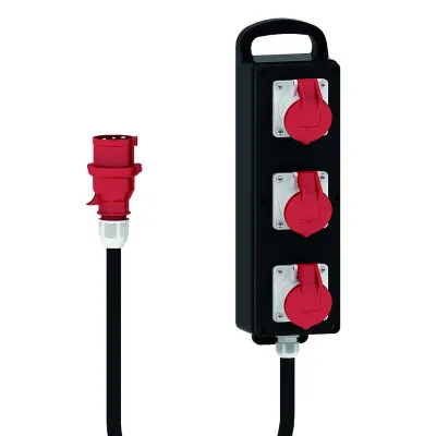 BALS Blockverteiler 5310 | CEE 3x16A 400V 5p IP44 | Vollgummi | 2m Kabel | tragbar | schwarz