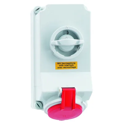 Bals Wandsteckdose 16043 | CEE-Steckdose abschaltbar 32A 5-polig 400V 6h IP44 | mechanisch verriegelt | Kunststoff | rot