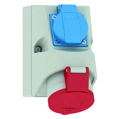 Bals Kombi-Wandsteckdose 1010-QC | CEE 16A 5-polig 400V | Quick-Connect | IP44 | Schuko | Wandmontage | grau