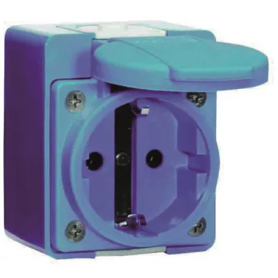 Bals Schutzkontakt-Wandsteckdose 724 | 16A | 3-polig | 250V | IP44 | Klappdeckel | blau RAL5015 | Kunststoff