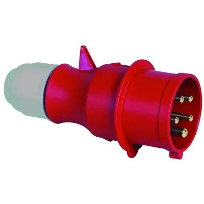 Bals CEE-Stecker 204-TLS | 32A 5-polig 400V 6h | IP44 | Multi-Grip Verschraubung | Schraubklemme | Rot RAL3000