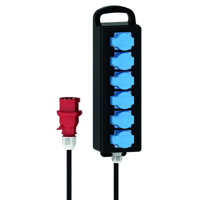 BALS Blockverteiler Vollgummi 53247 | 6x Schuko 16A | IP44 | tragbar | 2m Zuleitung | 365x120mm | schwarz