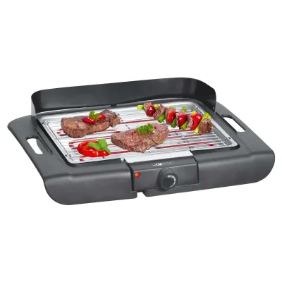 Clatronic Barbecue-Tischgrill BQ 3507 | Elektrogrill 2000 W | Thermostat | Windschutz | 36x25 cm Grillfläche | schwarz