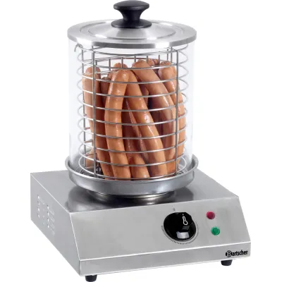 Bartscher Hot Dog-Gerät eckig A120406 | Hotdogwärmer Gastronomie | Glaszylinder 200 mm | Edelstahl | 30-100°C