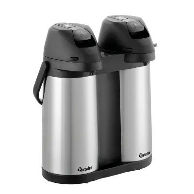Bartscher Isolierpumpkanne Duo 190208 | Thermokanne 2x 1,9 l | doppelwandig Edelstahl/Kunststoff | silber/schwarz