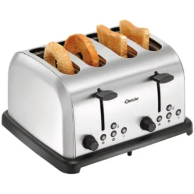 Bartscher Toaster TBRB40 100374 | 4-Scheiben | Edelstahl | 6 Bräunungsstufen | Brötchenaufsatz | breite Schlitze