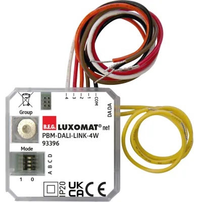 B.E.G. DALI Eingabegerät PBM-DALILINK-4W 93396 | 4-fach Binäreingang | Unterputz | LED-Anzeige | 10-22V DC | Weiß