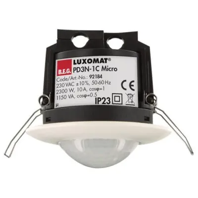 BEG Präsenzmelder PD3N-1C-DE Micro 92184 | 360° Decken-Bewegungsmelder | Akustiksensor | Unterputz | weiß