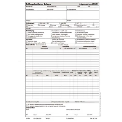 Beha-Amprobe Prüfprotokollblock 1278 FTC00001278D | DIN VDE 0100 | 50 Blatt mit Durchschlag | hochwertig
