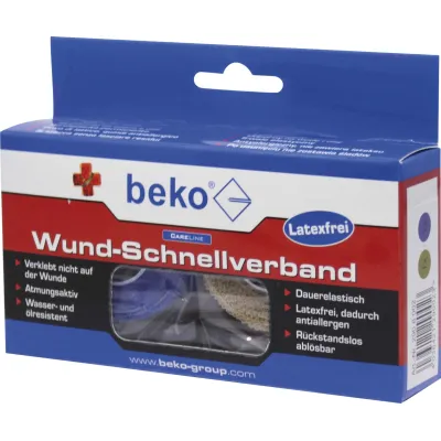 beko Wund-Schnellverband Box 2908002 | 2 Rollen à 4,5 m | elastisch, wasserfest, atmungsaktiv | steril | beige/blau