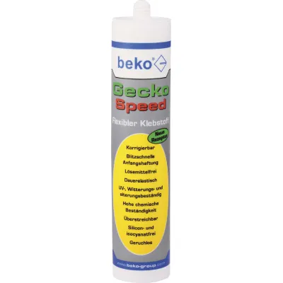 Beko Klebstoff Gecko Speed 2472901 | Flexibel & blitzschnell haftend | Bau/Montage | 310 ml Kartusche | Weiß