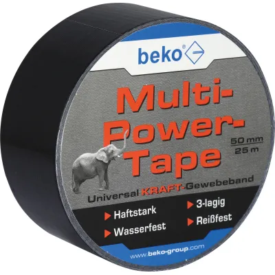 beko Kraft-Gewebeband Multi-Power-Tape 262205252 | Universal Reparaturband 50mm x 25m | 3-lagig | wasserfest | schwarz