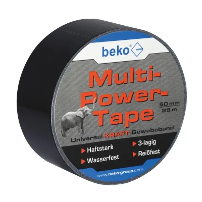 beko Kraft-Gewebeband Multi-Power-Tape 262205252 | Universal Reparaturband 50mm x 25m | 3-lagig | wasserfest | schwarz