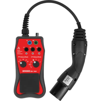 BENNING Messadapter EV 3-2 | 044169 | Typ 2-Stecker | für AC-Ladestationen & Wallboxen | 1- & 3-phasig | Rot