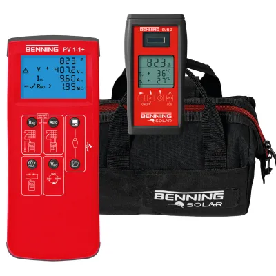 BENNING Photovoltaik-Tester-Set PV 1-1+ | PV-Tester & Einstrahlungsmessgerät | USB | Datenlogger | 1000 V/15 A