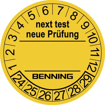 BENNING Prüfplaketten 756212 | Neue Prüfung | selbstklebend | 300 Stück auf Rolle | Ø 30 mm | gelb