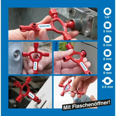 BENNING Schaltschrankschlüssel Multi-Key | Universal-Schlüssel | 6 Funktionen | magnetische Bitaufnahme | Rot