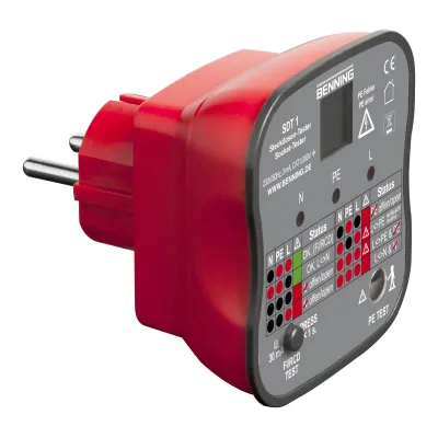 BENNING SDT 1 Steckdosentester | RCD/FI-Test 30mA | LED-Anzeige | PE-Fehler | rot/schwarz