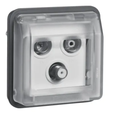 Berker Antennen-Steckdose 12033565 | 3-Loch SAT Enddose | AP/UP | IP55 | 5dB | Kabelmodem geeignet | grau matt