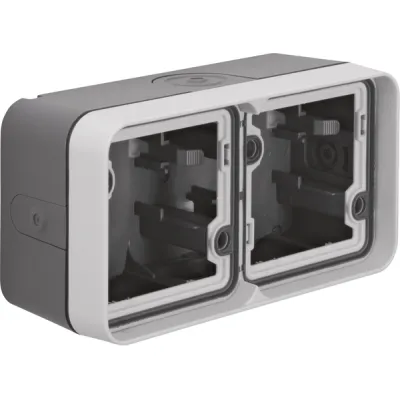 Berker Aufputzgehäuse 2-fach mit Rahmen 6719323515 | W.1 Serie | IP55 | 4 Leitungseinführungen | Kunststoff grau