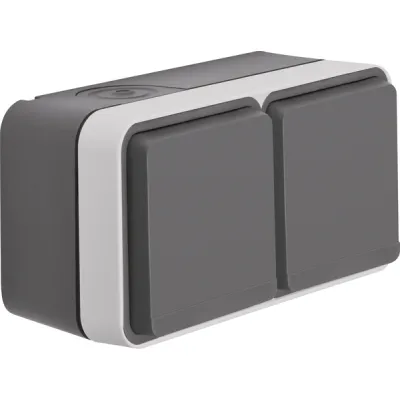 Berker Steckdose Doppelsteckdose 6768823525 | 2-fach Schuko Aufputz | IP55 | Klappdeckel | grau | Kunststoff