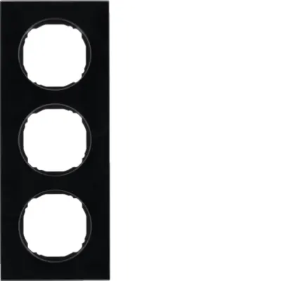 Berker Rahmen 3-fach flach R.8 10132616 | Abdeckrahmen Glas schwarz | glänzend | 232x90 mm | Unterputz | IP20