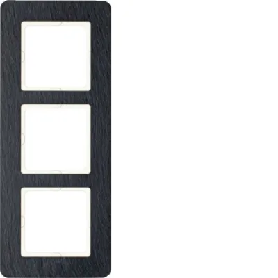 Berker Rahmen 3fach Q.7 10136030 | Abdeckrahmen Schiefer | Unterputz | Horizontal & Vertikal | Stein | Schwarz | IP20