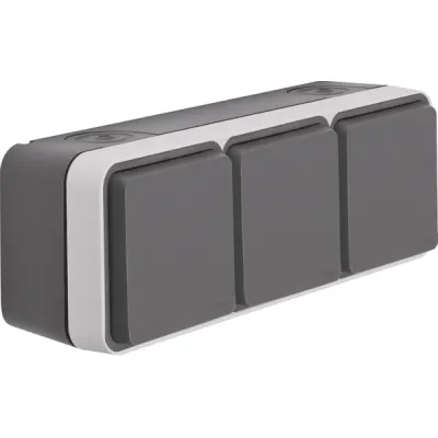 Berker 3fach Steckdose Aufputz IP55 grau | schlagfest | Klappdeckel | waagerecht | Kunststoff