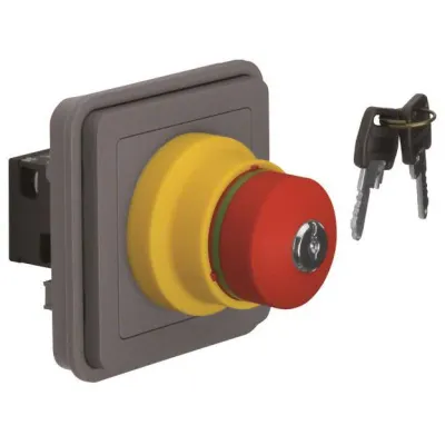 Berker NOT-AUS-Taster-Einsatz 44713515 W.1 | mit Schloss | 1 Öffner 1 Schließer | Dreh-Entriegelung | IP55 | grau matt