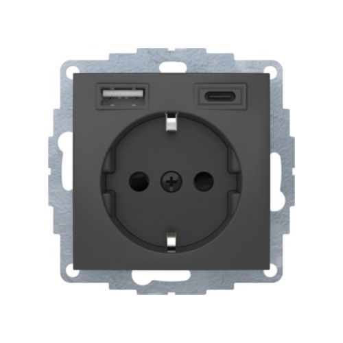 Bild: BERKER 48041606 Steckdose SCHUKO/USB A-C B.3 anth. matt
