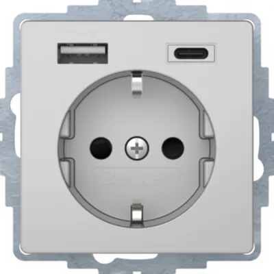 Berker SCHUKO Steckdose mit USB A & C | 1-fach | Alu matt | Unterputz | IP20 | 16A | halogenfrei | 48046084